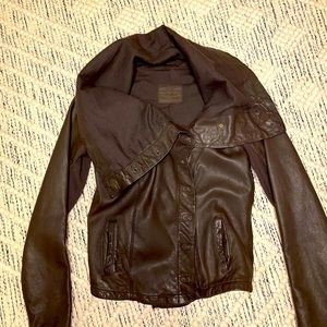 All Saints womens brown leather asymmetrical jacket, sz 8